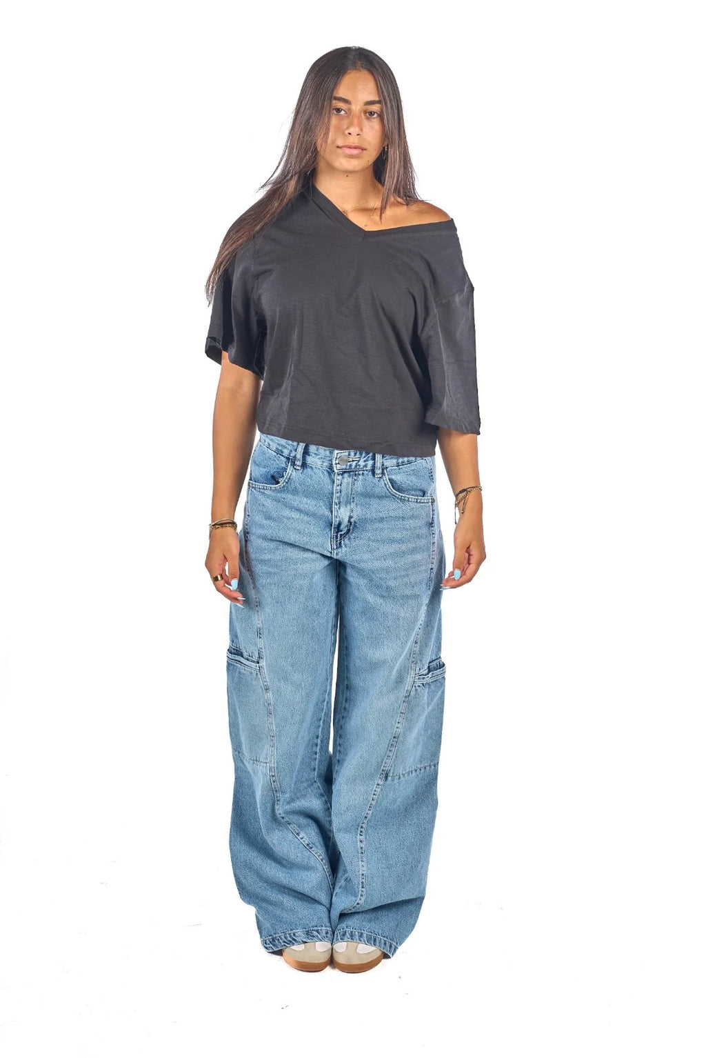 Grey V Neck Relaxed Tee