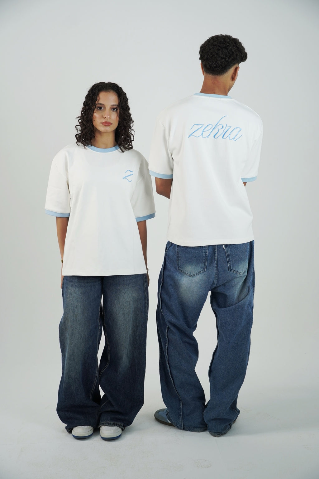ZEKRA White X Babyblue Ringer T-Shirt - image 1