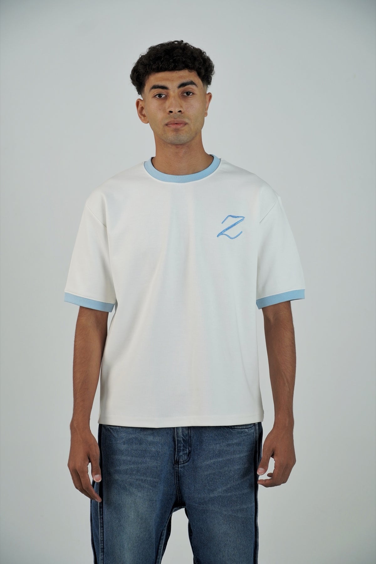 ZEKRA White X Babyblue Ringer T-Shirt - image 2